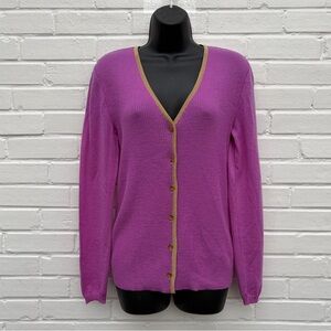 VTG Chantal Gaudreau Pink & Gold 100% Italian Virgin Wool Cardigan, SZ L VGUC